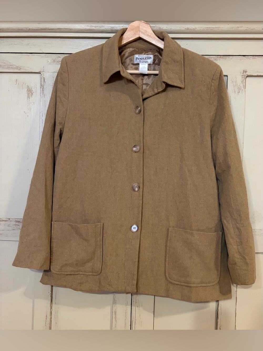 Pendleton Camel Brown 100% Virgin Wool Lined Full Button Blazer Jacket Size 14
